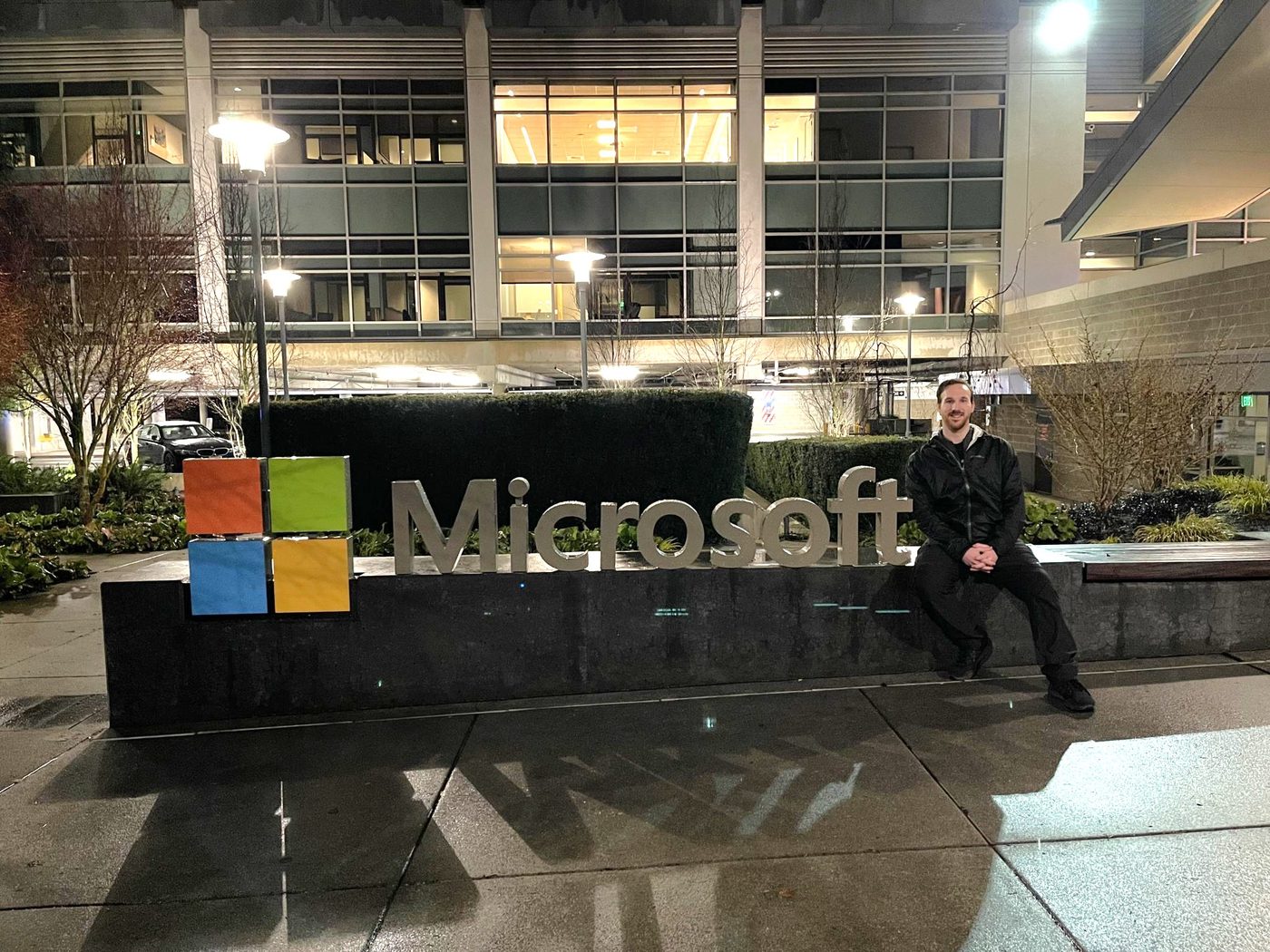 Frankie Riviera at a Microsoft campus sign